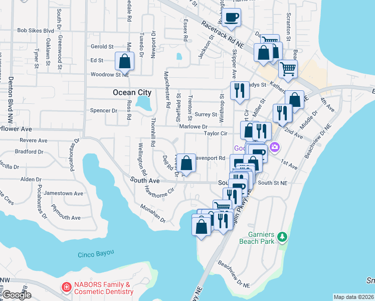 map of restaurants, bars, coffee shops, grocery stores, and more near 321 Davenport Road in Fort Walton Beach