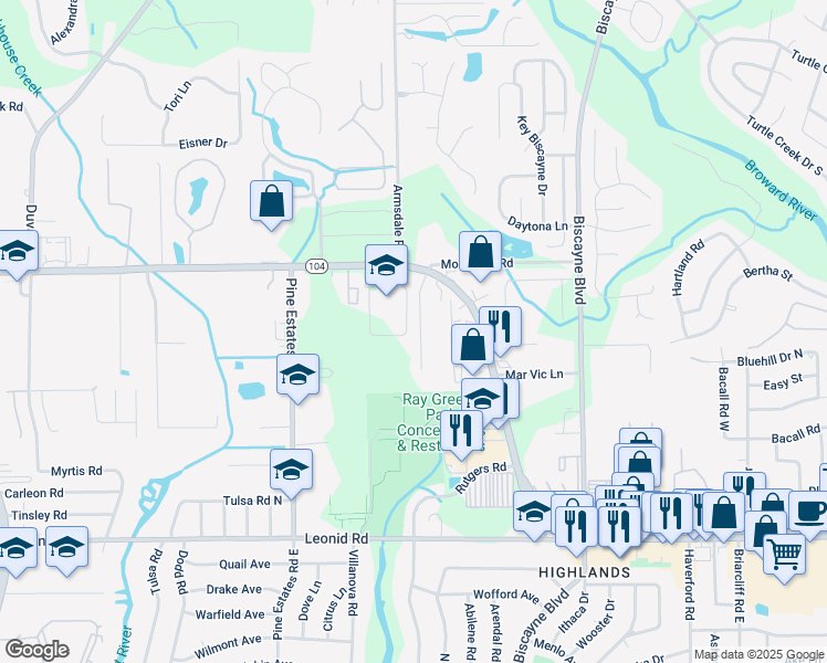 map of restaurants, bars, coffee shops, grocery stores, and more near 11002 Traci Lynn Drive in Jacksonville