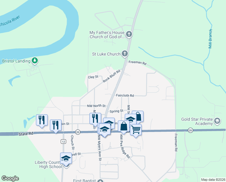 map of restaurants, bars, coffee shops, grocery stores, and more near 19123 Florida 12 in Bristol