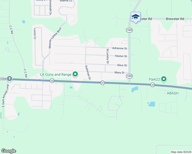 map of restaurants, bars, coffee shops, grocery stores, and more near 1938 Louisiana 22 in Madisonville