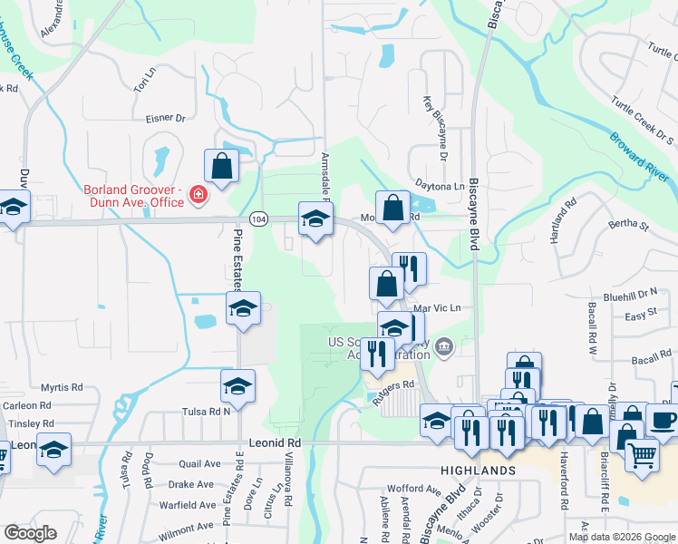 map of restaurants, bars, coffee shops, grocery stores, and more near 10996 Traci Lynn Drive in Jacksonville