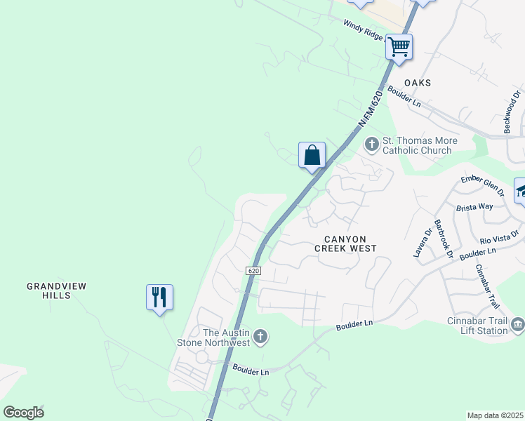 map of restaurants, bars, coffee shops, grocery stores, and more near 11906 Bay Heights Way in Austin