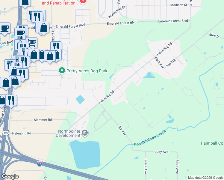 map of restaurants, bars, coffee shops, grocery stores, and more near 20240 Helenbirg Road in Covington