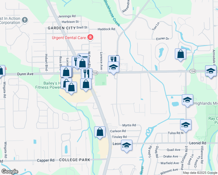 map of restaurants, bars, coffee shops, grocery stores, and more near 2814 Dunn Avenue in Jacksonville
