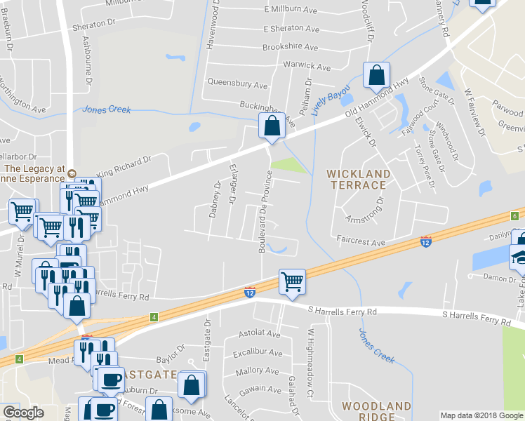 map of restaurants, bars, coffee shops, grocery stores, and more near 1849 Boulevard De Province in Baton Rouge