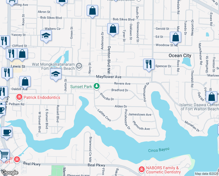 map of restaurants, bars, coffee shops, grocery stores, and more near 724 Colony Court in Fort Walton Beach