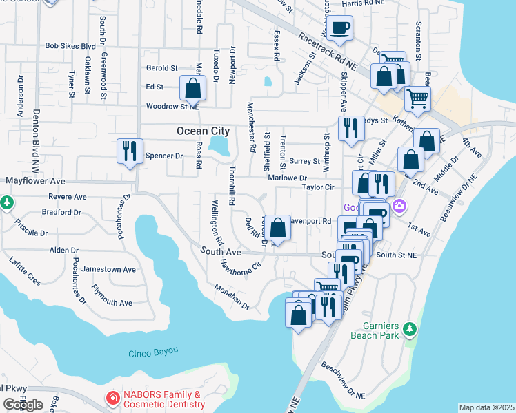 map of restaurants, bars, coffee shops, grocery stores, and more near 212 Forest Drive in Fort Walton Beach