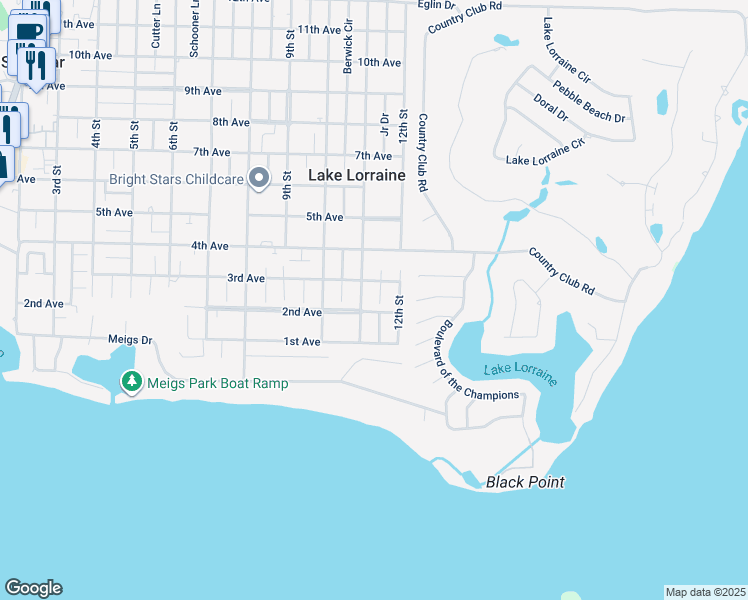 map of restaurants, bars, coffee shops, grocery stores, and more near 11 Twisted Oak Trail in Shalimar