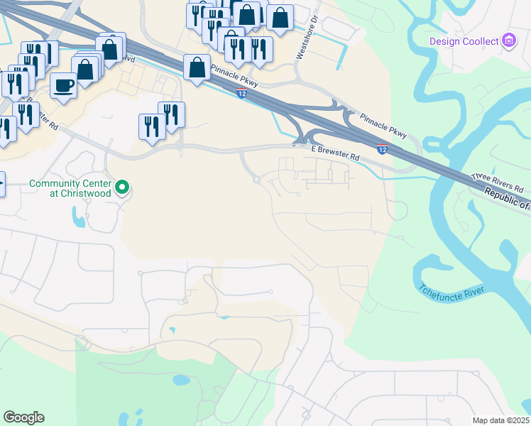 map of restaurants, bars, coffee shops, grocery stores, and more near 1314 River Club Drive in Covington