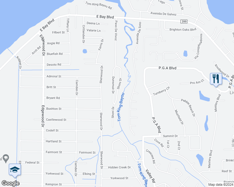 map of restaurants, bars, coffee shops, grocery stores, and more near 2785 Shoni Drive in Navarre