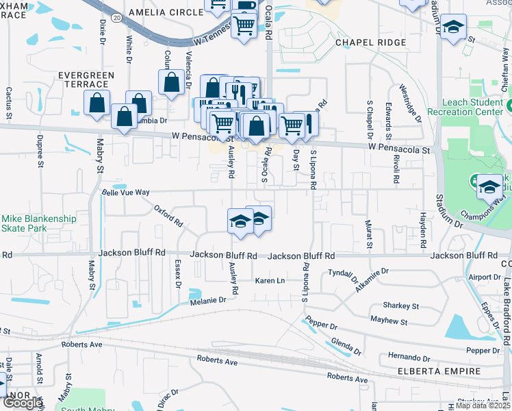 map of restaurants, bars, coffee shops, grocery stores, and more near 2001 Belle Vue Way in Tallahassee