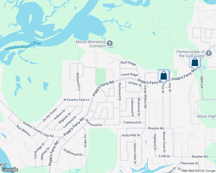 map of restaurants, bars, coffee shops, grocery stores, and more near 875 Laurelwood Drive in Biloxi