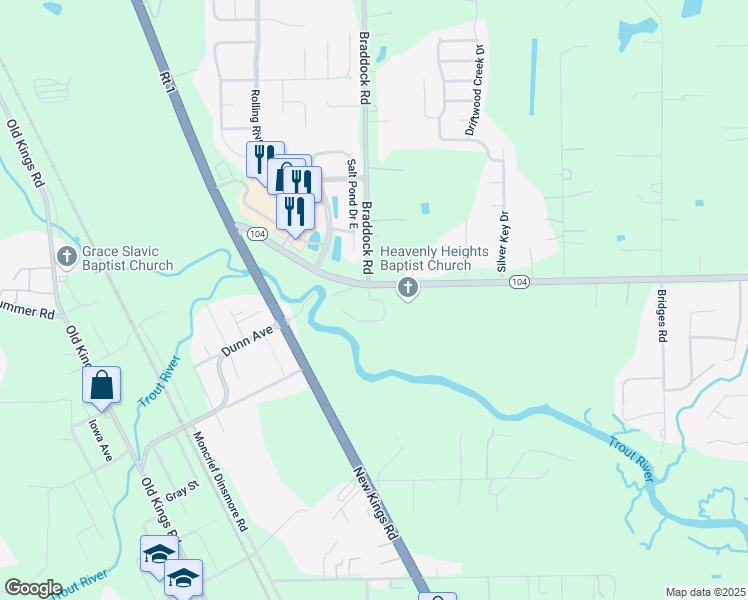 map of restaurants, bars, coffee shops, grocery stores, and more near 10989 River Falls Drive in Jacksonville