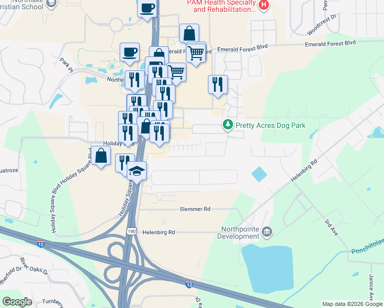 map of restaurants, bars, coffee shops, grocery stores, and more near 432 Tiger Avenue in Covington