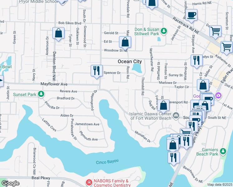 map of restaurants, bars, coffee shops, grocery stores, and more near 43 Circle Drive in Fort Walton Beach