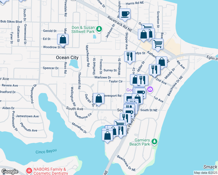 map of restaurants, bars, coffee shops, grocery stores, and more near 203 Tooke Street in Fort Walton Beach
