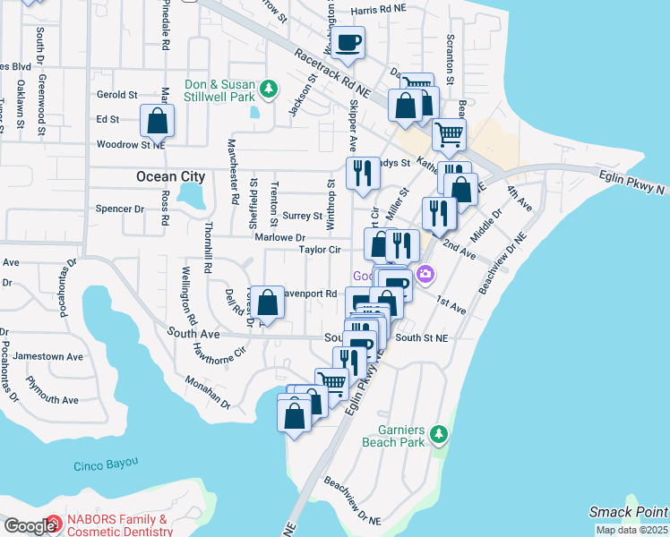 map of restaurants, bars, coffee shops, grocery stores, and more near 337 Woodham Court in Fort Walton Beach