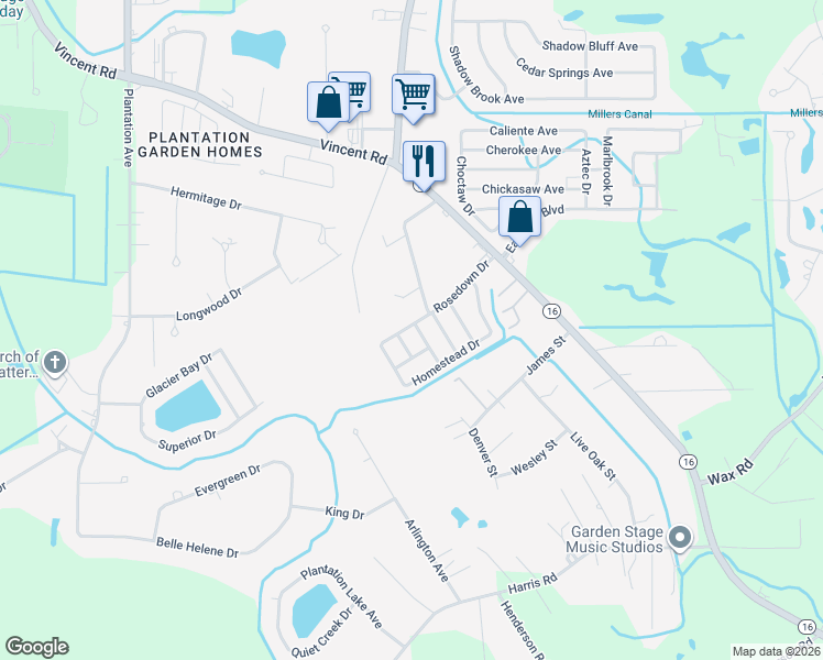 map of restaurants, bars, coffee shops, grocery stores, and more near 8728 Aubin Road in Denham Springs