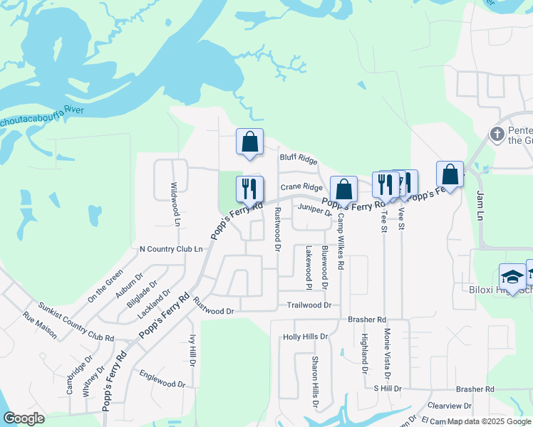 map of restaurants, bars, coffee shops, grocery stores, and more near 894 Ravenwood Court in Biloxi