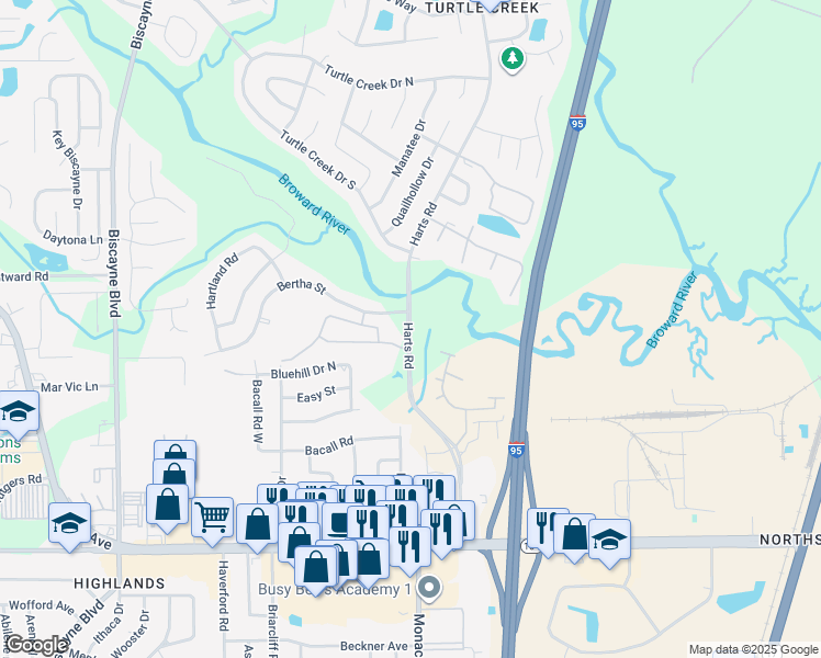 map of restaurants, bars, coffee shops, grocery stores, and more near 11185 Harts Road in Jacksonville