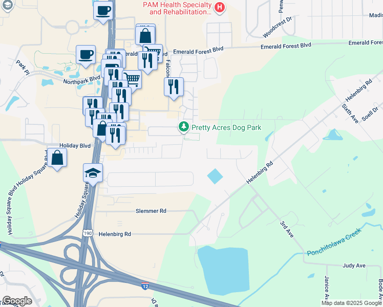 map of restaurants, bars, coffee shops, grocery stores, and more near 200 Hidden Springs Lane in Covington