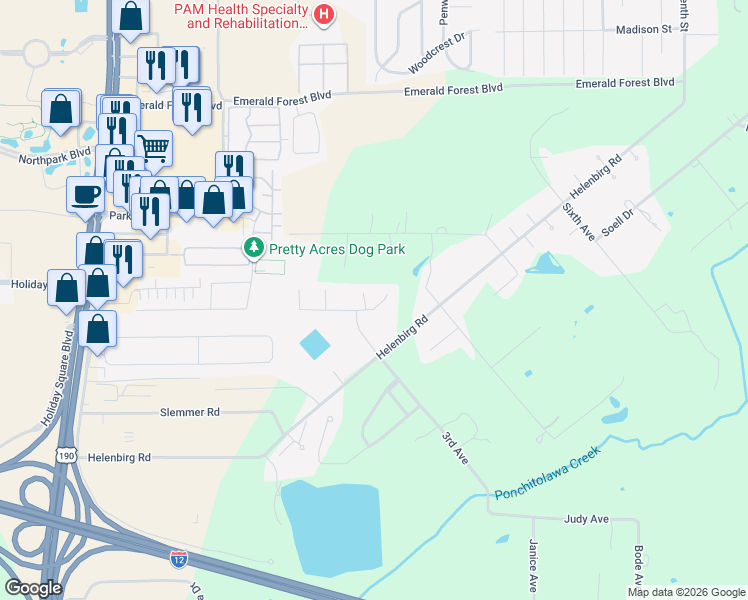 map of restaurants, bars, coffee shops, grocery stores, and more near 325 Hidden Springs Lane in Covington