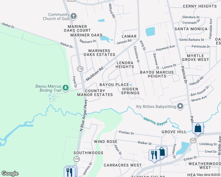 map of restaurants, bars, coffee shops, grocery stores, and more near 8025 Cayenne Way in Pensacola