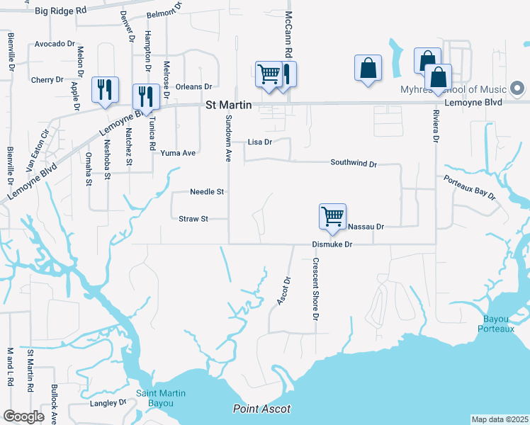 map of restaurants, bars, coffee shops, grocery stores, and more near Unnamed Road in Biloxi