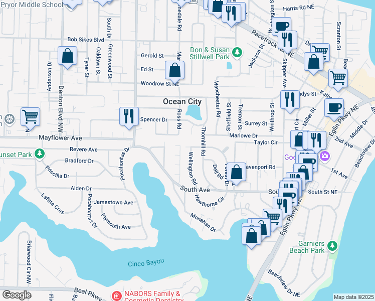 map of restaurants, bars, coffee shops, grocery stores, and more near 401 Forest Drive in Fort Walton Beach