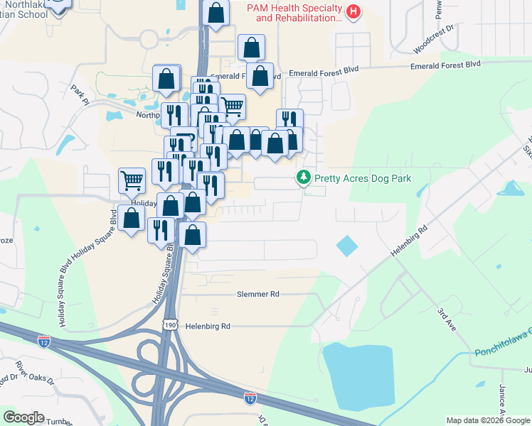 map of restaurants, bars, coffee shops, grocery stores, and more near 537 Eagle Loop in Covington