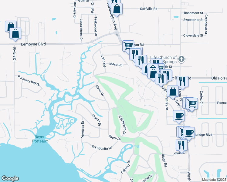 map of restaurants, bars, coffee shops, grocery stores, and more near 13717 Docena Circle in Ocean Springs