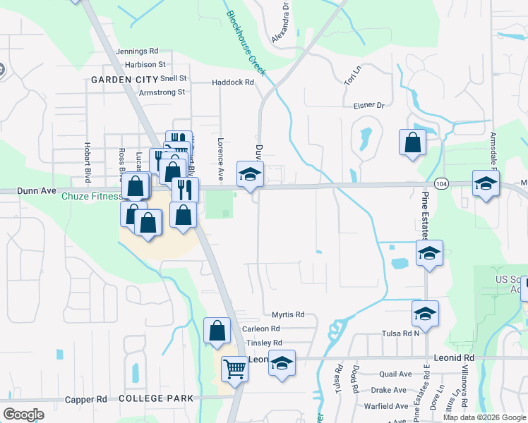 map of restaurants, bars, coffee shops, grocery stores, and more near 11131 Duval Road in Jacksonville