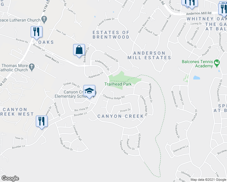 map of restaurants, bars, coffee shops, grocery stores, and more near 10503 Pariva Trail in Austin