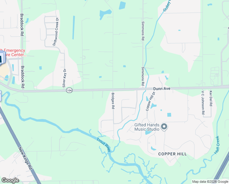 map of restaurants, bars, coffee shops, grocery stores, and more near 6036 Florida 104 in Jacksonville