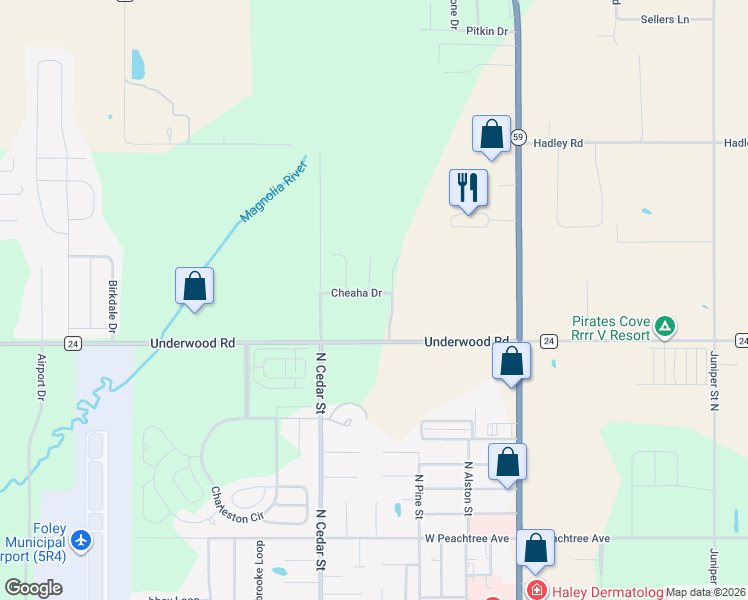 map of restaurants, bars, coffee shops, grocery stores, and more near 14643 Niagara Court in Foley