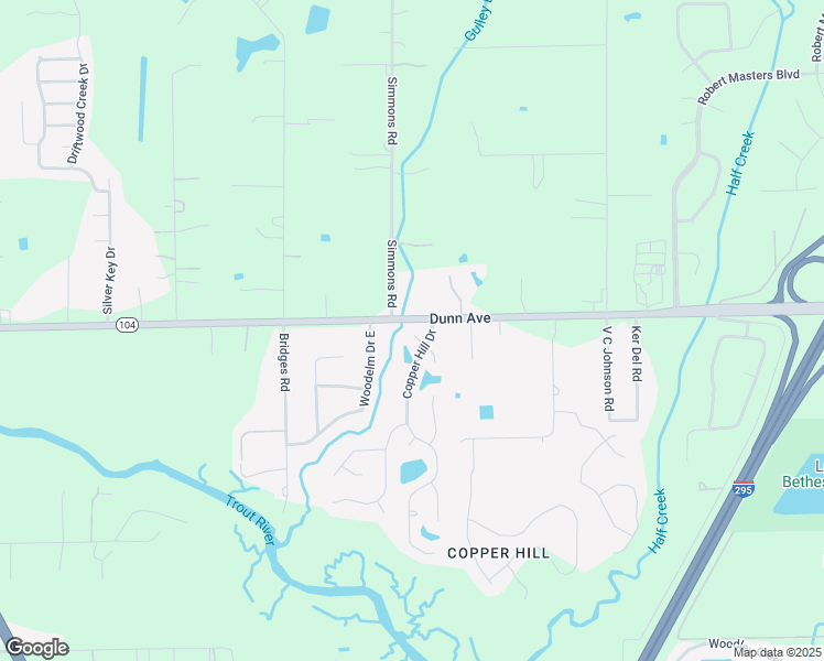 map of restaurants, bars, coffee shops, grocery stores, and more near 5817 Copper Hill Lane West in Jacksonville