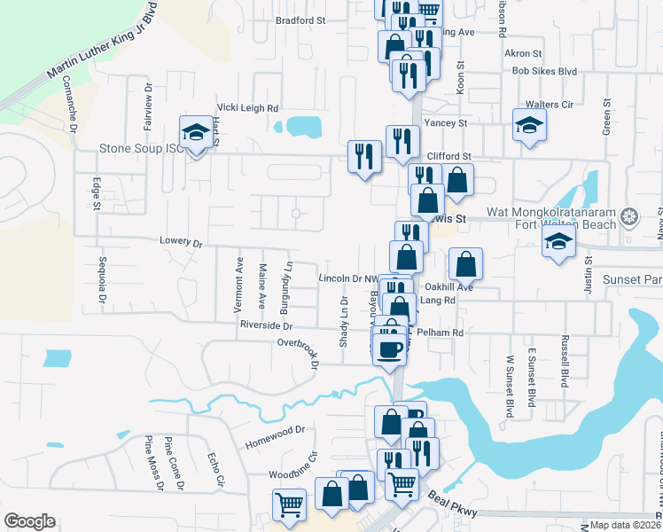 map of restaurants, bars, coffee shops, grocery stores, and more near 812 Hayley Marie Court in Fort Walton Beach