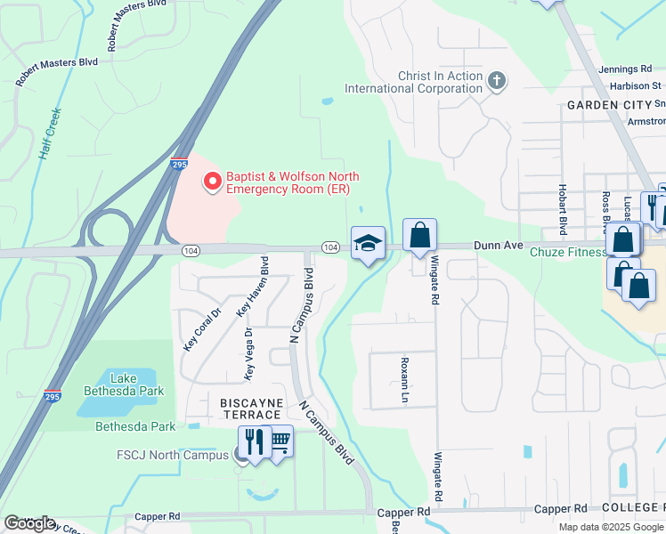 map of restaurants, bars, coffee shops, grocery stores, and more near 4134 Dunn Avenue in Jacksonville