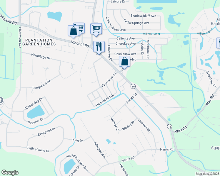 map of restaurants, bars, coffee shops, grocery stores, and more near 8715 Fairoaks Street in Denham Springs