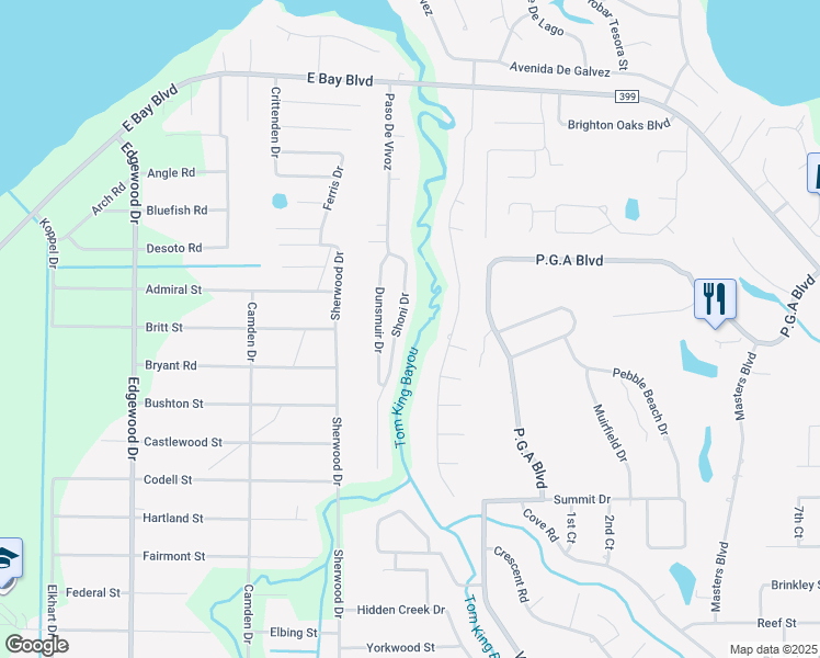 map of restaurants, bars, coffee shops, grocery stores, and more near 2808 Shoni Drive in Navarre