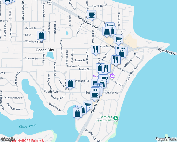 map of restaurants, bars, coffee shops, grocery stores, and more near 353 Woodham Court in Fort Walton Beach