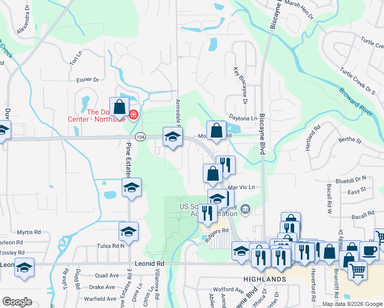 map of restaurants, bars, coffee shops, grocery stores, and more near 11035 Traci Lynn Drive in Jacksonville