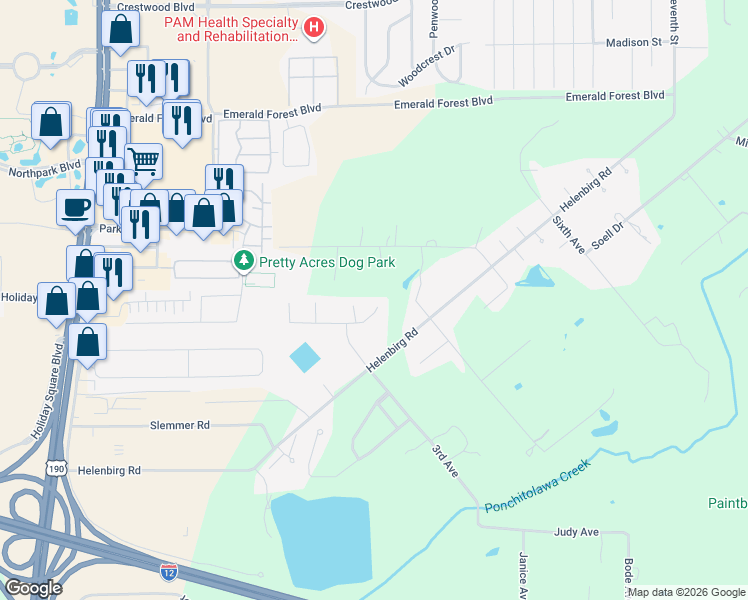 map of restaurants, bars, coffee shops, grocery stores, and more near 325 Hidden Springs Lane in Covington
