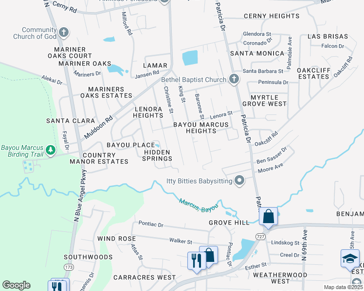 map of restaurants, bars, coffee shops, grocery stores, and more near 2830 Christine Street in Pensacola