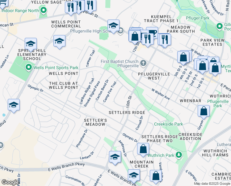 map of restaurants, bars, coffee shops, grocery stores, and more near 612 Wagon Wheel Trail in Pflugerville