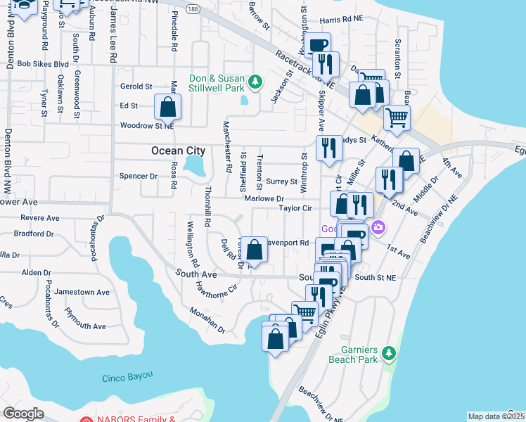 map of restaurants, bars, coffee shops, grocery stores, and more near 356 Lisette Court in Fort Walton Beach