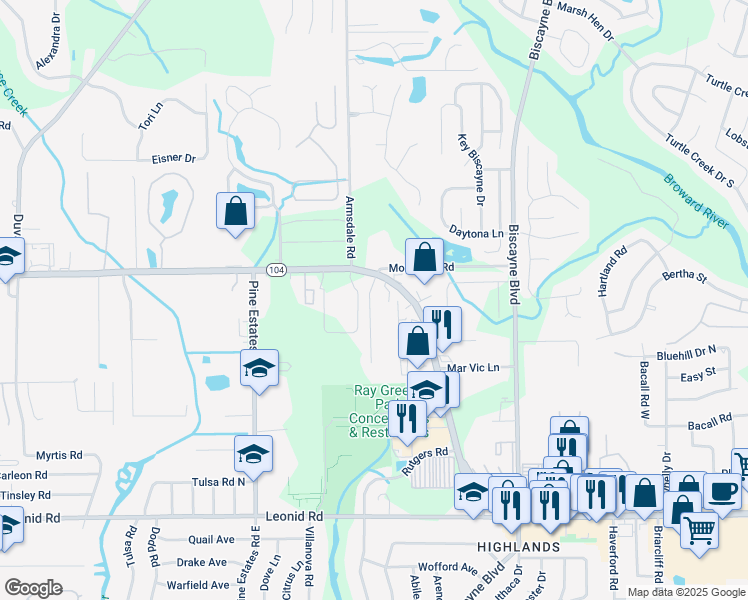 map of restaurants, bars, coffee shops, grocery stores, and more near 11039 Traci Lynn Drive in Jacksonville