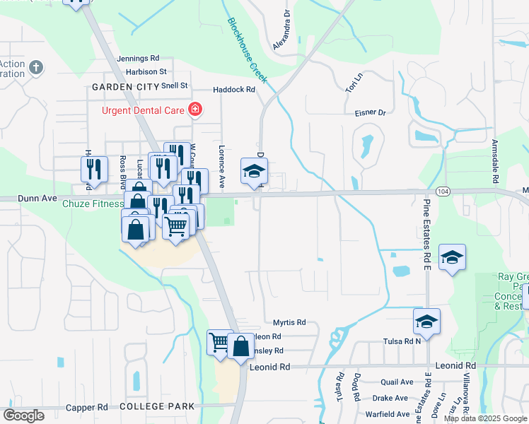 map of restaurants, bars, coffee shops, grocery stores, and more near 11131 Duval Road in Jacksonville