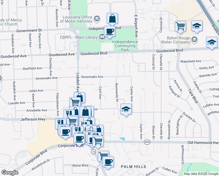 map of restaurants, bars, coffee shops, grocery stores, and more near 7977 Bon Temps Place in Baton Rouge