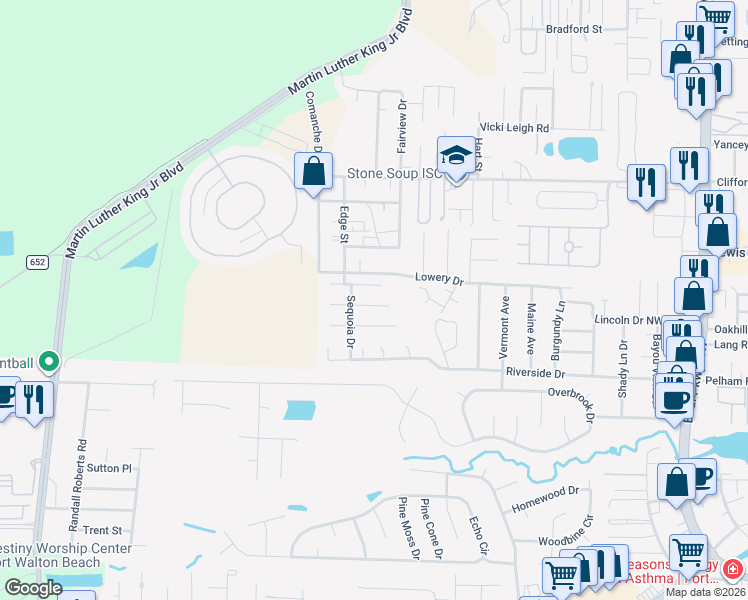 map of restaurants, bars, coffee shops, grocery stores, and more near 715 Osage Drive in Fort Walton Beach